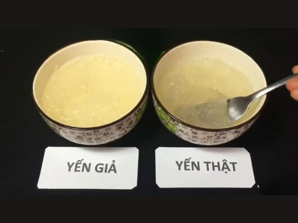 Ngâm yến với nước sạch để phân biệt thật - giả